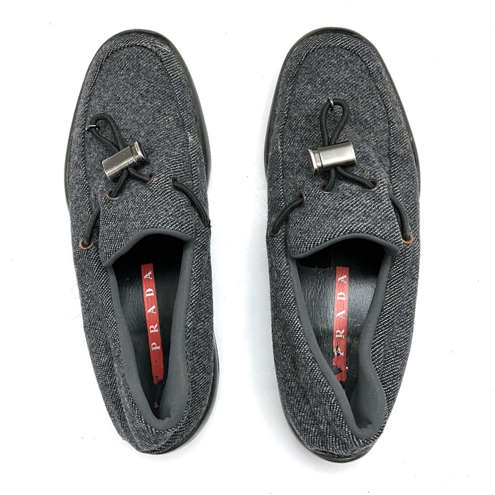Prada Gray Wool Flat Loafers